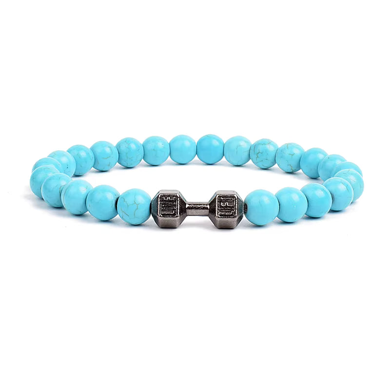 Men's Dumbbell Beaded Bracelet Natural Black Lava Stone Zaleno