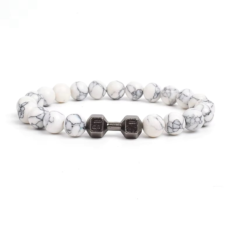 Men's Dumbbell Beaded Bracelet Natural Black Lava Stone Zaleno