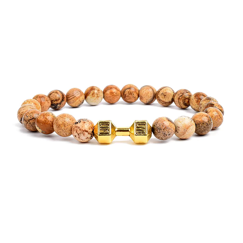 Men's Dumbbell Beaded Bracelet Natural Black Lava Stone Zaleno