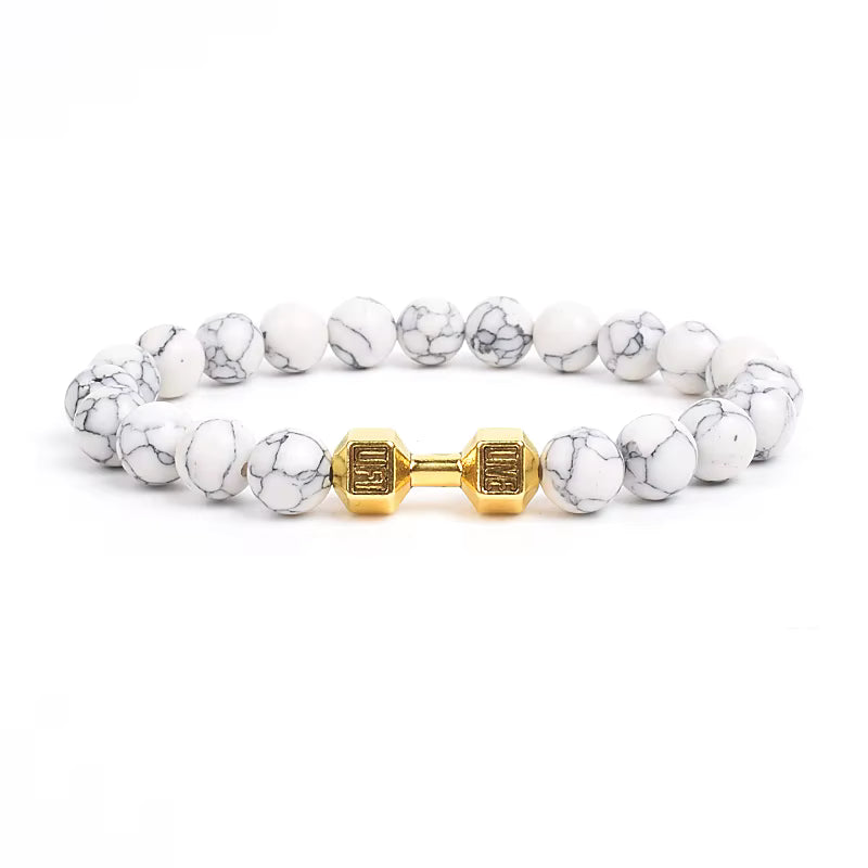 Men's Dumbbell Beaded Bracelet Natural Black Lava Stone Zaleno