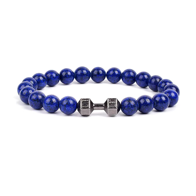 Men's Dumbbell Beaded Bracelet Natural Black Lava Stone Zaleno