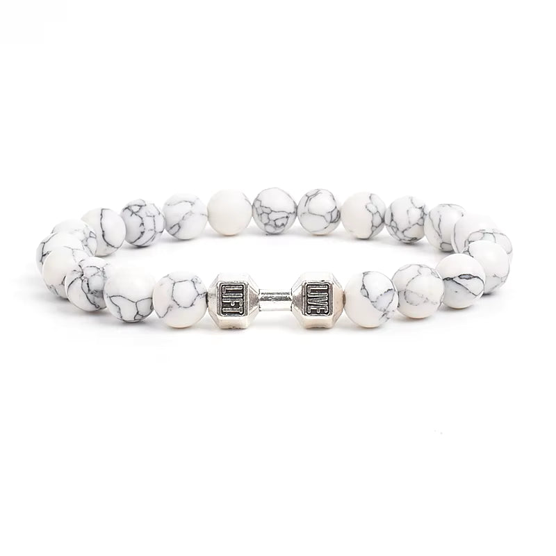Men's Dumbbell Beaded Bracelet Natural Black Lava Stone Zaleno