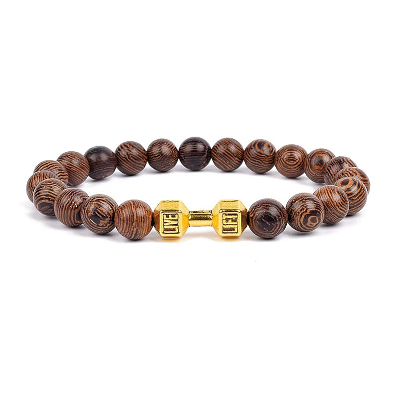 Men's Dumbbell Beaded Bracelet Natural Black Lava Stone Zaleno