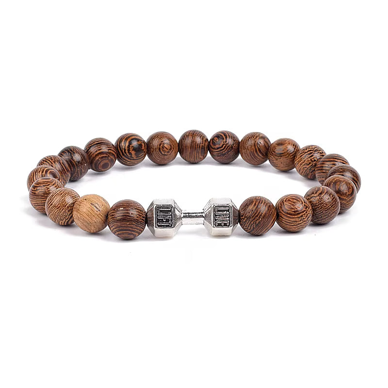 Men's Dumbbell Beaded Bracelet Natural Black Lava Stone Zaleno