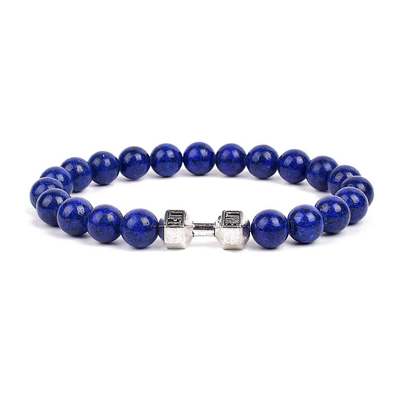 Men's Dumbbell Beaded Bracelet Natural Black Lava Stone Zaleno