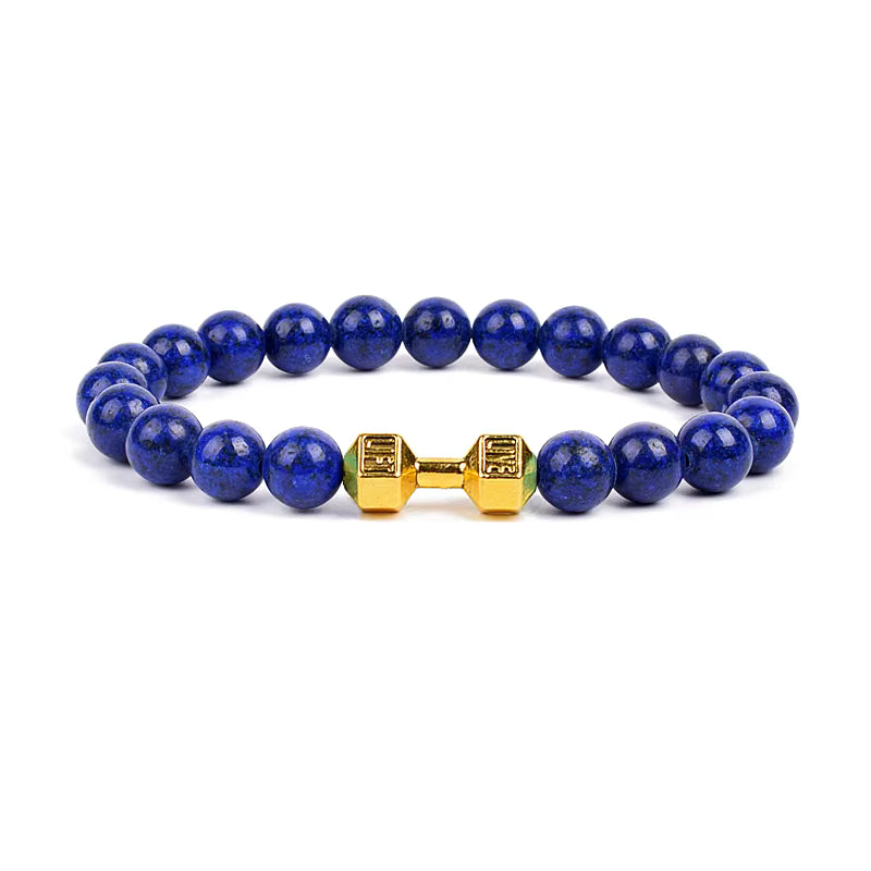 Men's Dumbbell Beaded Bracelet Natural Black Lava Stone Zaleno