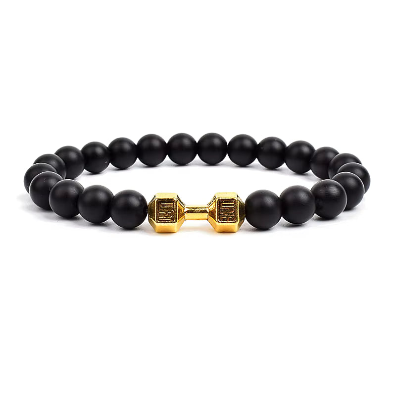 Men's Dumbbell Beaded Bracelet Natural Black Lava Stone Zaleno