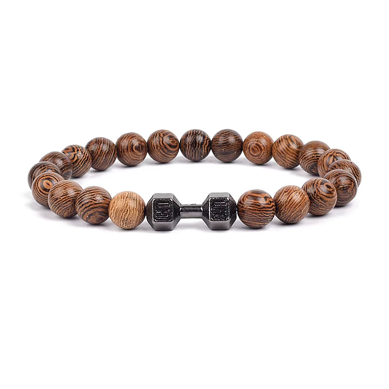 Men's Dumbbell Beaded Bracelet Natural Black Lava Stone Zaleno