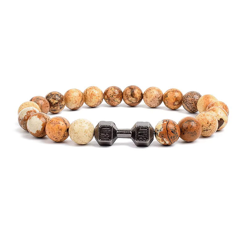 Men's Dumbbell Beaded Bracelet Natural Black Lava Stone Zaleno