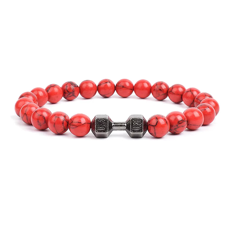 Men's Dumbbell Beaded Bracelet Natural Black Lava Stone Zaleno