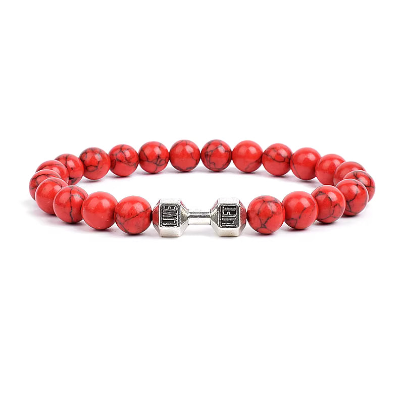 Men's Dumbbell Beaded Bracelet Natural Black Lava Stone Zaleno