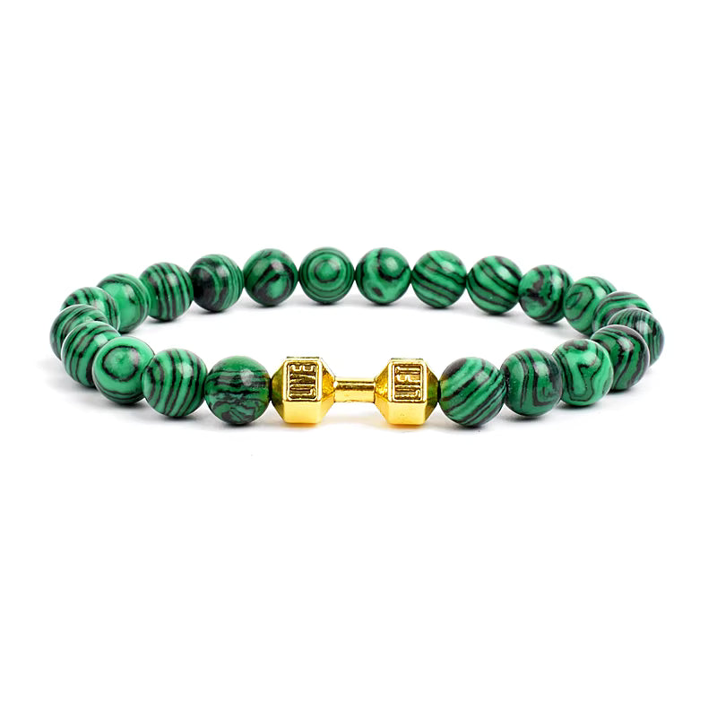 Men's Dumbbell Beaded Bracelet Natural Black Lava Stone Zaleno