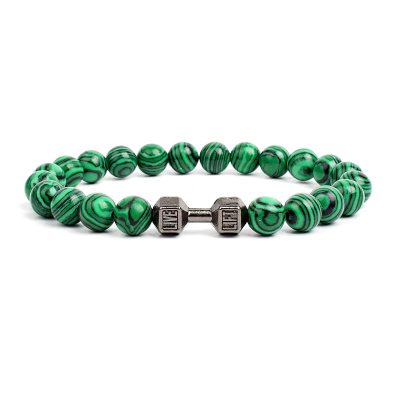 Men's Dumbbell Beaded Bracelet Natural Black Lava Stone Zaleno