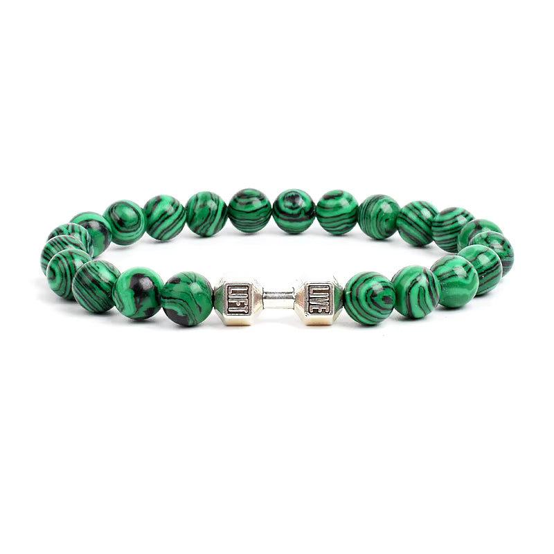 Men's Dumbbell Beaded Bracelet Natural Black Lava Stone Zaleno