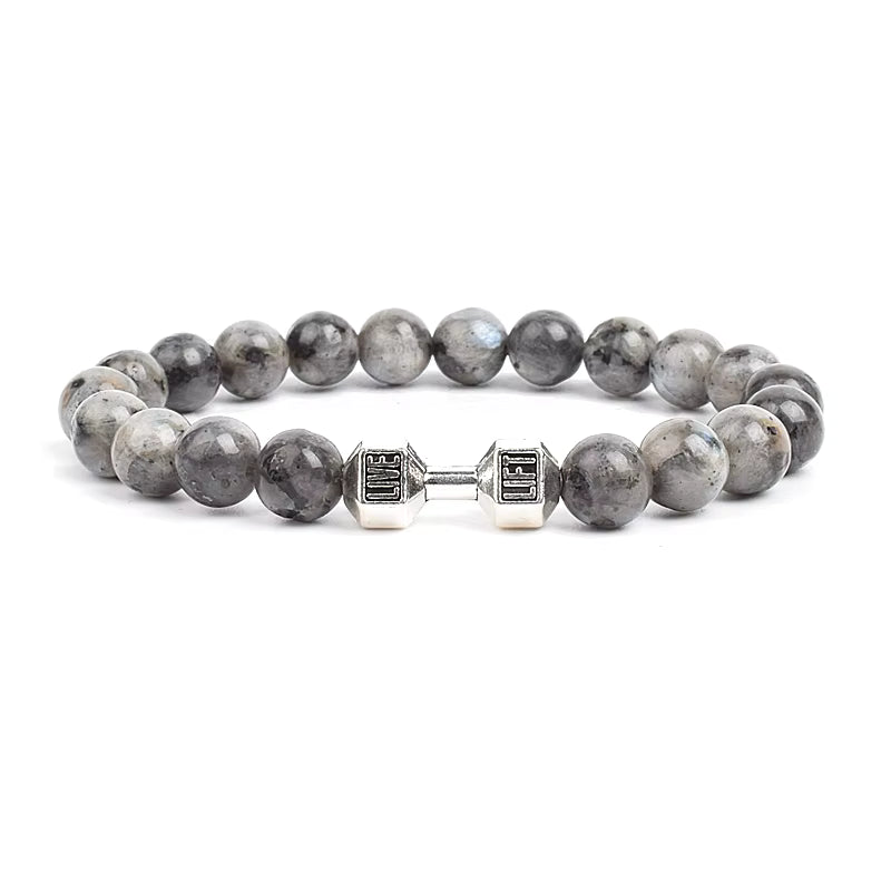 Men's Dumbbell Beaded Bracelet Natural Black Lava Stone Zaleno