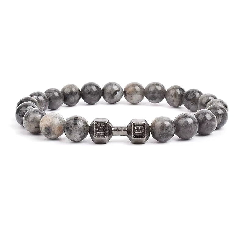 Men's Dumbbell Beaded Bracelet Natural Black Lava Stone Zaleno
