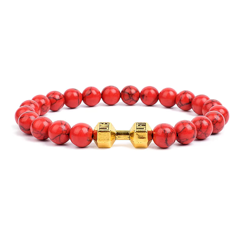 Men's Dumbbell Beaded Bracelet Natural Black Lava Stone Zaleno