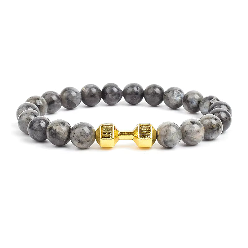 Men's Dumbbell Beaded Bracelet Natural Black Lava Stone Zaleno