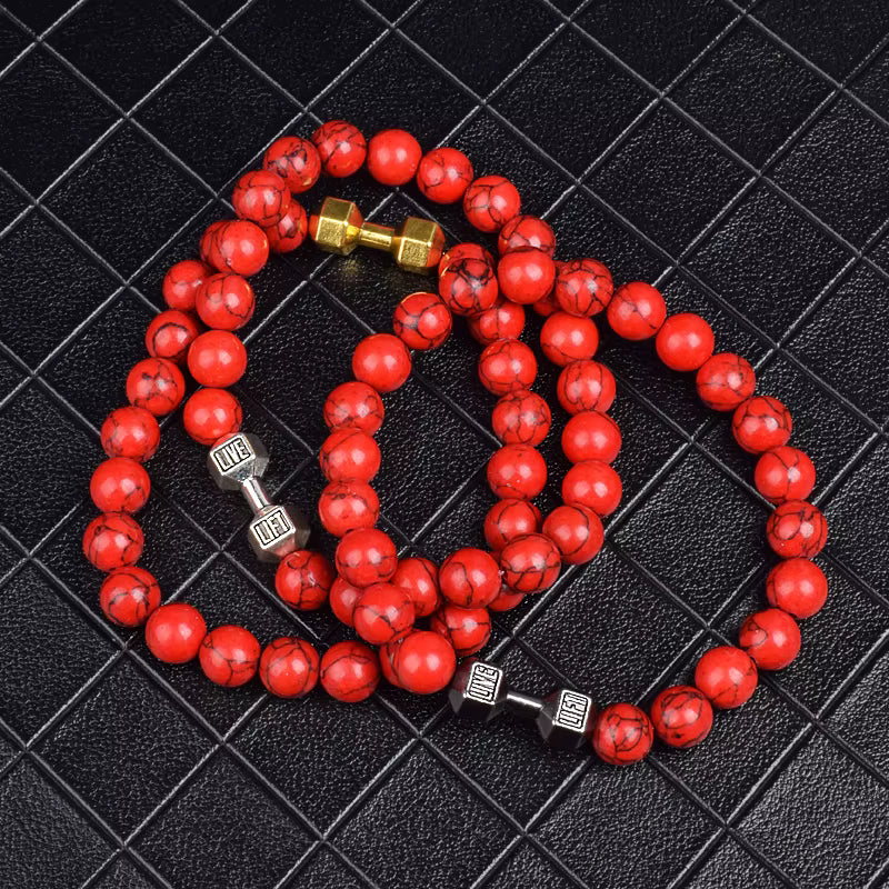Men's Dumbbell Beaded Bracelet Natural Black Lava Stone Zaleno