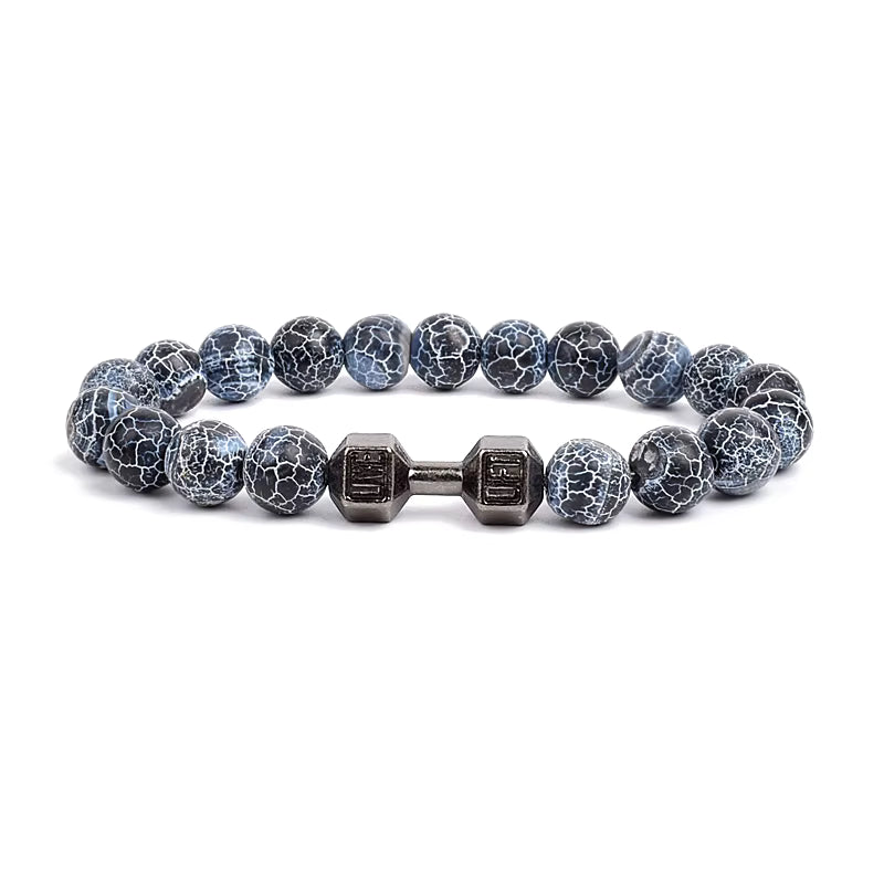 Men's Dumbbell Beaded Bracelet Natural Black Lava Stone Zaleno