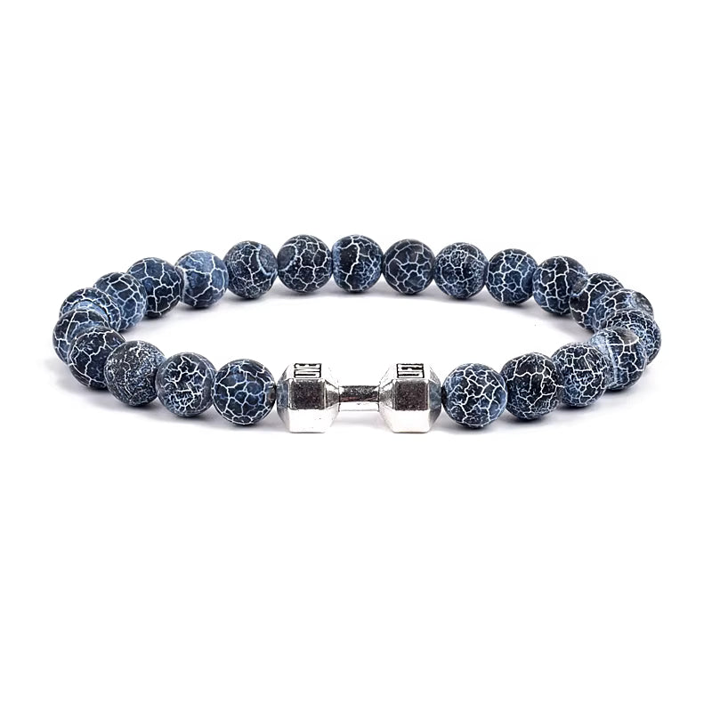 Men's Dumbbell Beaded Bracelet Natural Black Lava Stone Zaleno