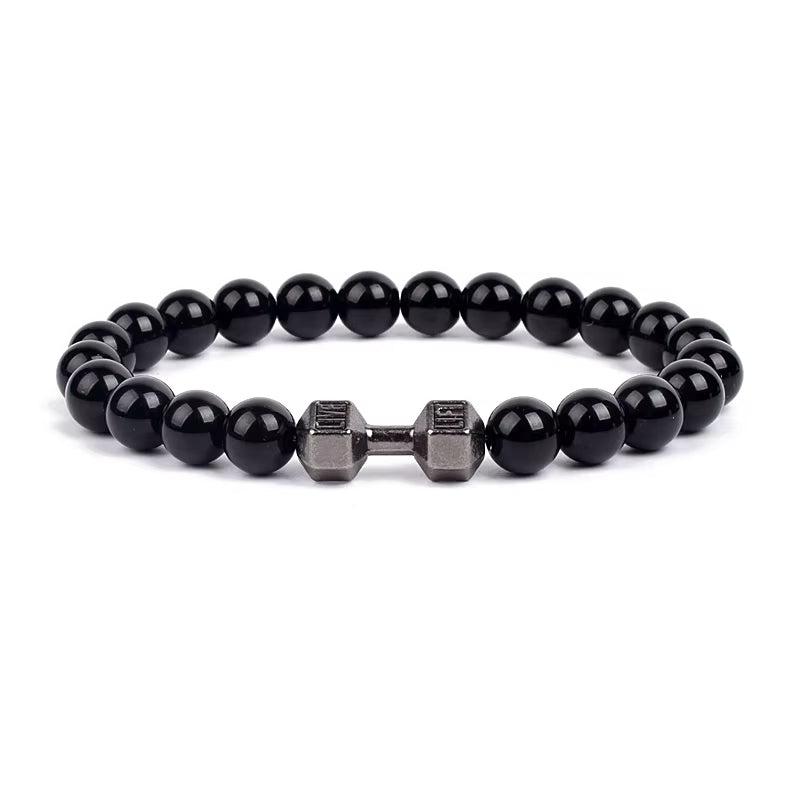 Men's Dumbbell Beaded Bracelet Natural Black Lava Stone Zaleno