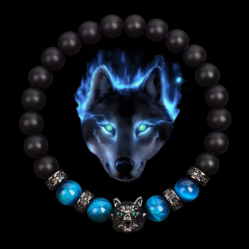 Men's Natural Stone Beaded Bracelet Elastic 8mm Onyx Blue Tiger Eye