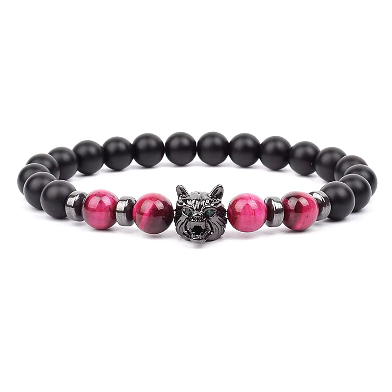 Men's Natural Stone Beaded Bracelet Elastic 8mm Onyx Blue Tiger Eye