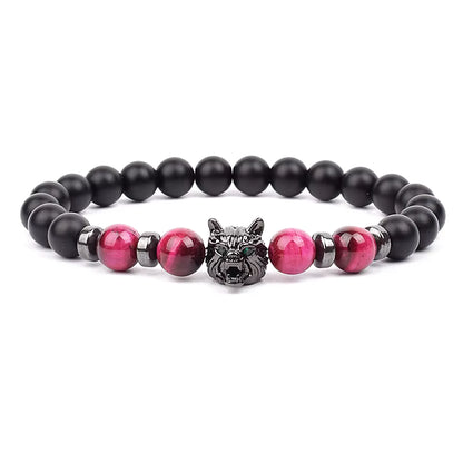 Men's Natural Stone Beaded Bracelet Elastic 8mm Onyx Blue Tiger Eye