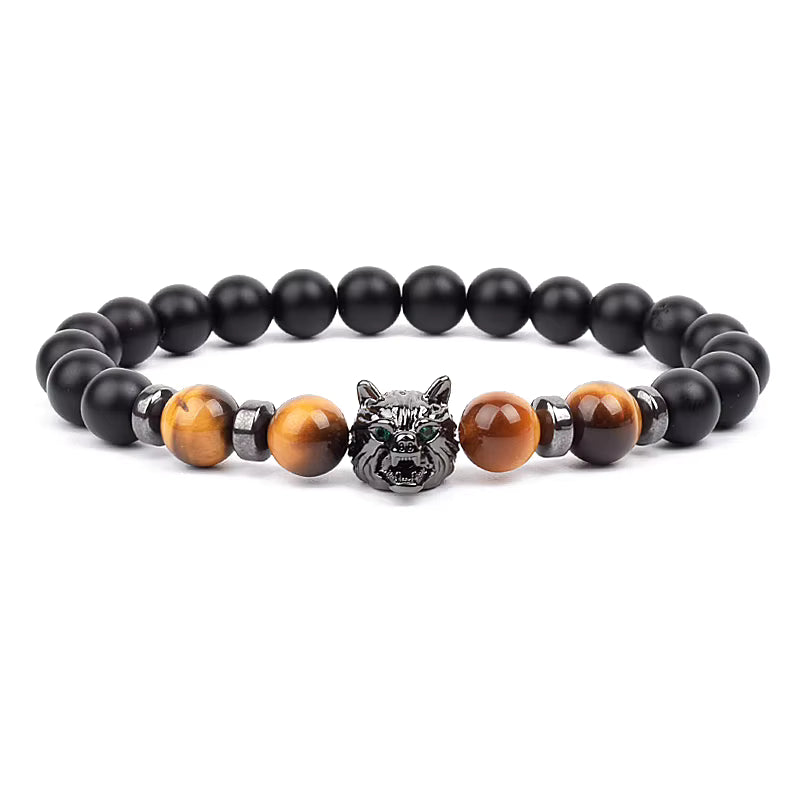 Men's Natural Stone Beaded Bracelet Elastic 8mm Onyx Blue Tiger Eye