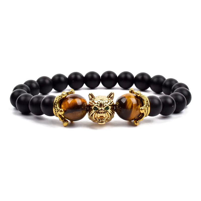 Men's Natural Stone Beaded Bracelet Elastic 8mm Onyx Blue Tiger Eye