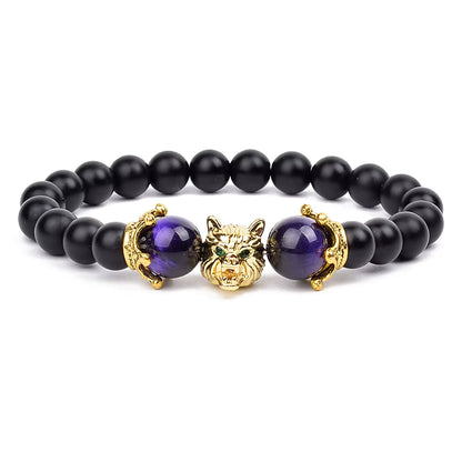 Men's Natural Stone Beaded Bracelet Elastic 8mm Onyx Blue Tiger Eye