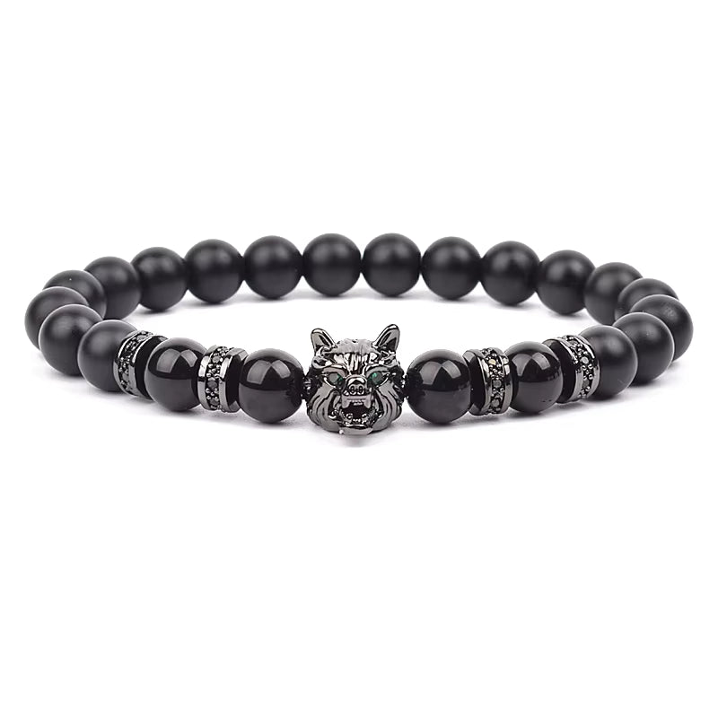Men's Natural Stone Beaded Bracelet Elastic 8mm Onyx Blue Tiger Eye