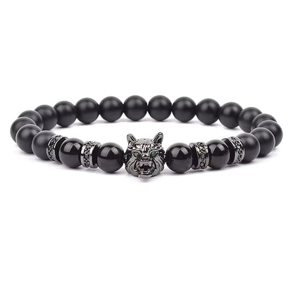 Men's Natural Stone Beaded Bracelet Elastic 8mm Onyx Blue Tiger Eye