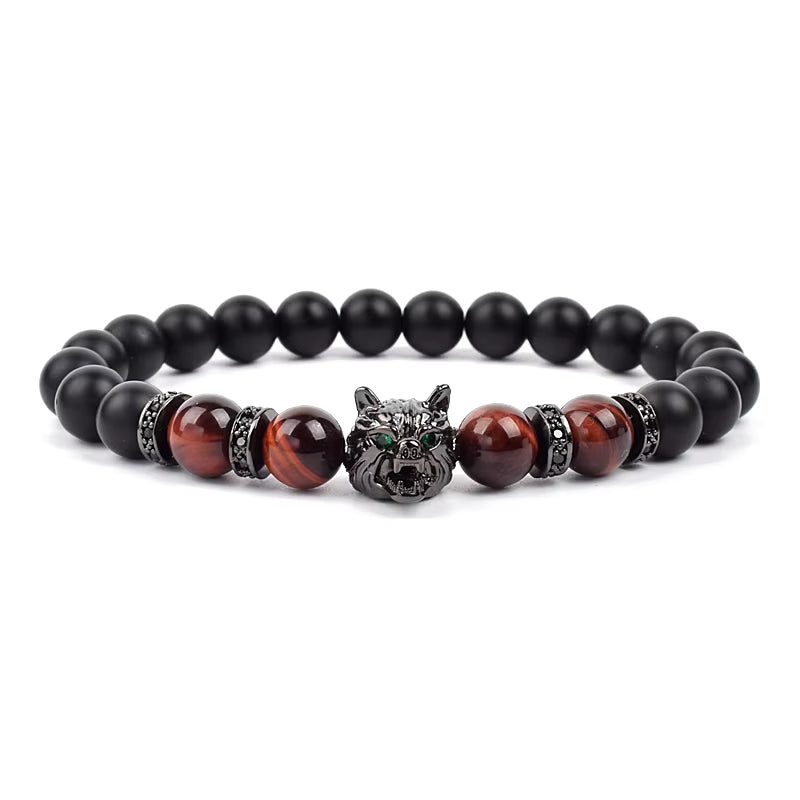 Men's Natural Stone Beaded Bracelet Elastic 8mm Onyx Blue Tiger Eye