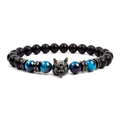 Men's Natural Stone Beaded Bracelet Elastic 8mm Onyx Blue Tiger Eye