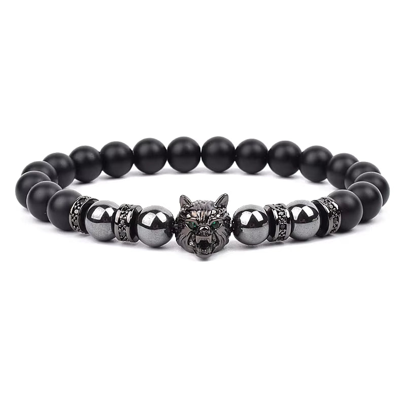 Men's Natural Stone Beaded Bracelet Elastic 8mm Onyx Blue Tiger Eye