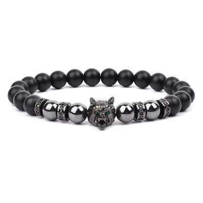 Men's Natural Stone Beaded Bracelet Elastic 8mm Onyx Blue Tiger Eye