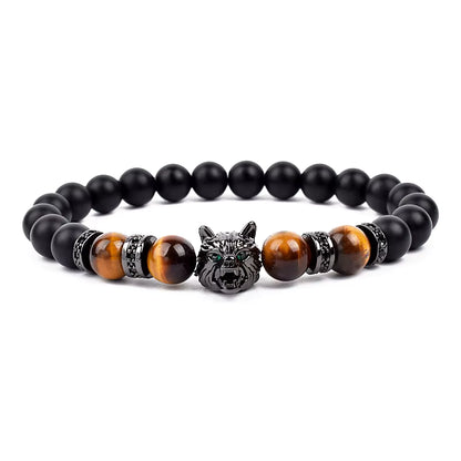 Men's Natural Stone Beaded Bracelet Elastic 8mm Onyx Blue Tiger Eye