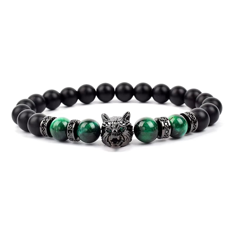 Men's Natural Stone Beaded Bracelet Elastic 8mm Onyx Blue Tiger Eye