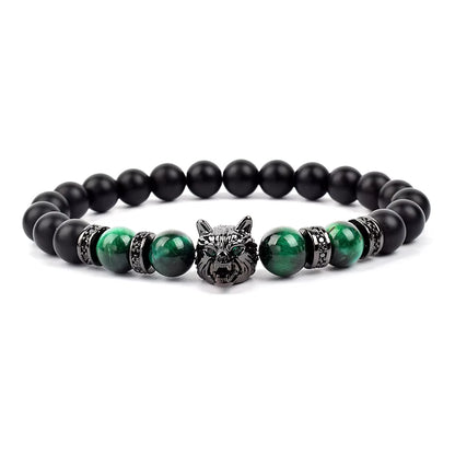 Men's Natural Stone Beaded Bracelet Elastic 8mm Onyx Blue Tiger Eye