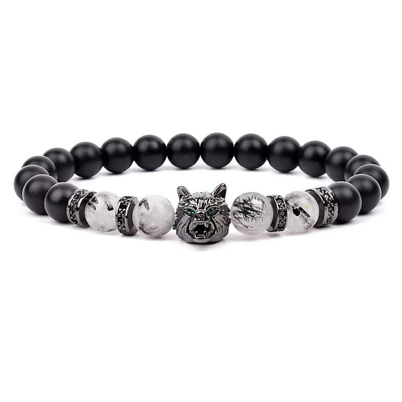 Men's Natural Stone Beaded Bracelet Elastic 8mm Onyx Blue Tiger Eye
