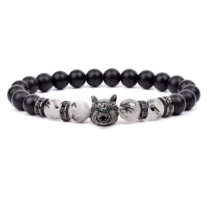 Men's Natural Stone Beaded Bracelet Elastic 8mm Onyx Blue Tiger Eye