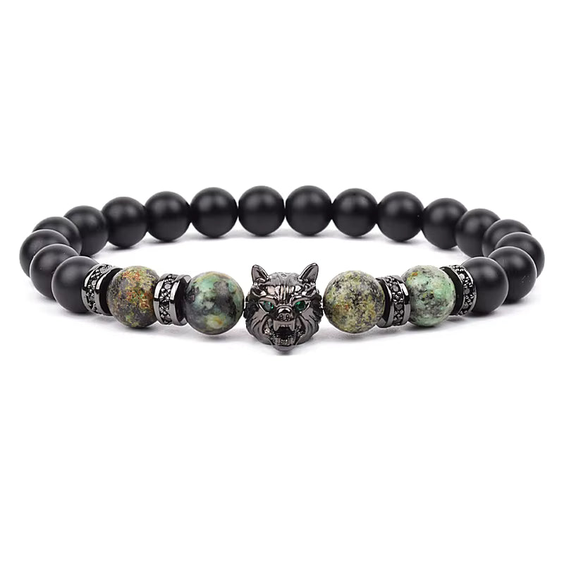 Men's Natural Stone Beaded Bracelet Elastic 8mm Onyx Blue Tiger Eye