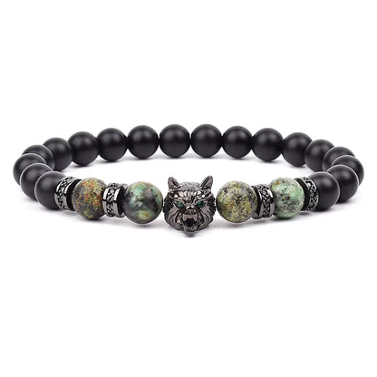 Men's Natural Stone Beaded Bracelet Elastic 8mm Onyx Blue Tiger Eye