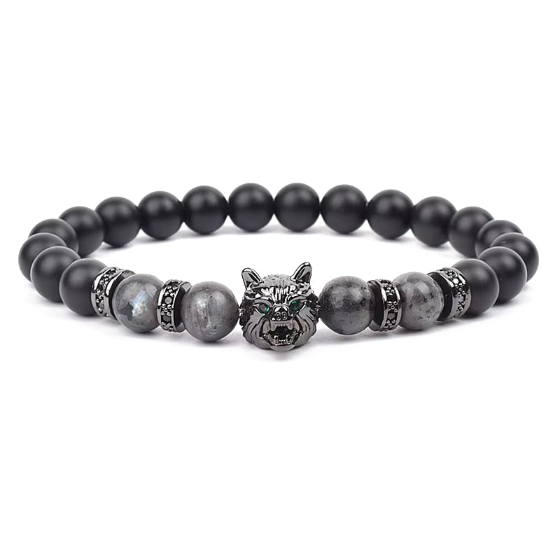 Men's Natural Stone Beaded Bracelet Elastic 8mm Onyx Blue Tiger Eye