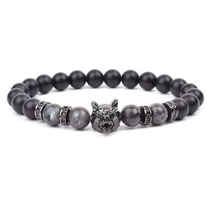 Men's Natural Stone Beaded Bracelet Elastic 8mm Onyx Blue Tiger Eye