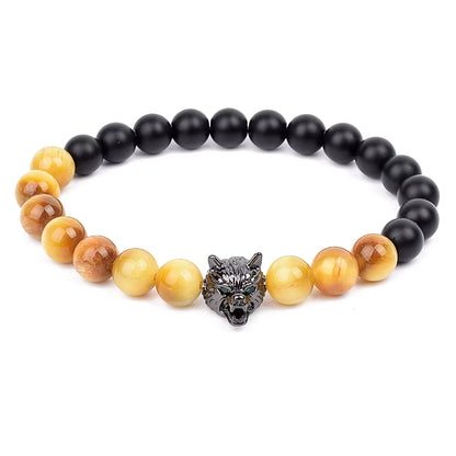 Men's Natural Stone Beaded Bracelet Elastic 8mm Onyx Blue Tiger Eye