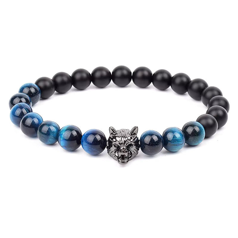 Men's Natural Stone Beaded Bracelet Elastic 8mm Onyx Blue Tiger Eye
