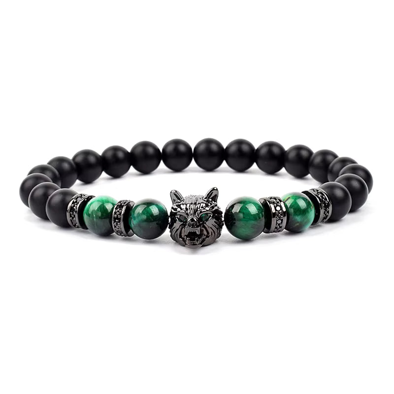 Men's Natural Stone Beaded Bracelet Elastic 8mm Onyx Blue Tiger Eye